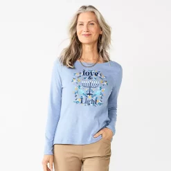 Women's Croft & Barrow® Holiday Long Sleeve Graphic Tee -Outlet Christmas Store 3913731 Blue Love And Light