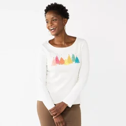 Women's Croft & Barrow® Holiday Long Sleeve Graphic Tee
