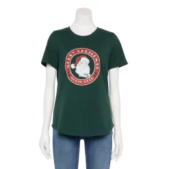 Women's Sonoma Goods For Life® Short Sleeve Holiday Graphic Tee -Outlet Christmas Store 5180762 Green Santa