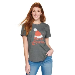 Women's Sonoma Goods For Life® Short Sleeve Holiday Graphic Tee -Outlet Christmas Store 5180762 Merry Christmas Gray