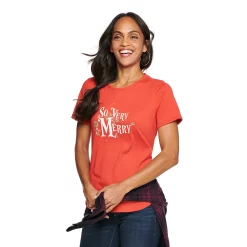 Women's Sonoma Goods For Life® Short Sleeve Holiday Graphic Tee -Outlet Christmas Store 5180762 So Very Merry Red