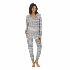 Maternity Cuddl Duds® Velour Fleece V-Neck Pajama Top & Pajama Jogger Pants Sleep Set -Outlet Christmas Store 5590673 Blue Fairisle