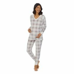 Maternity Cuddl Duds® Velour Fleece V-Neck Pajama Top & Pajama Jogger Pants Sleep Set -Outlet Christmas Store 5590673 Gray Plaid