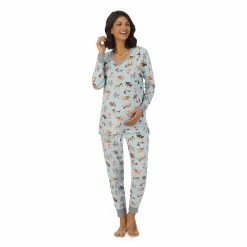 Maternity Cuddl Duds® Velour Fleece V-Neck Pajama Top & Pajama Jogger Pants Sleep Set -Outlet Christmas Store 5590673 Mint Dogs