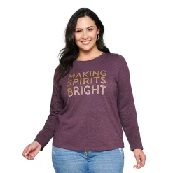 Plus Size Sonoma Goods For Life® Long Sleeve Holiday Graphic Tee -Outlet Christmas Store 5662993 Bright Spirits