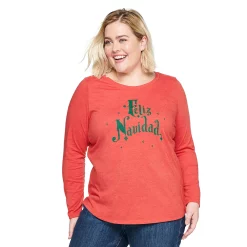 Plus Size Sonoma Goods For Life® Long Sleeve Holiday Graphic Tee -Outlet Christmas Store 5662993 Feliz Navidad