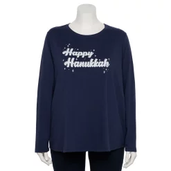 Plus Size Sonoma Goods For Life® Long Sleeve Holiday Graphic Tee -Outlet Christmas Store 5662993 Happy Hannukkah