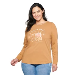 Plus Size Sonoma Goods For Life® Long Sleeve Holiday Graphic Tee -Outlet Christmas Store 5662993 Hot Cocoa
