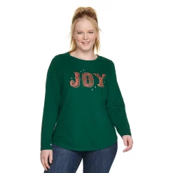 Plus Size Sonoma Goods For Life® Long Sleeve Holiday Graphic Tee -Outlet Christmas Store 5662993 Joy
