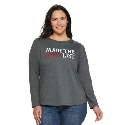Plus Size Sonoma Goods For Life® Long Sleeve Holiday Graphic Tee -Outlet Christmas Store 5662993 Nice List