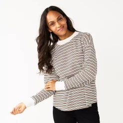 Women's Sonoma Goods For Life® Mockneck Waffle Top 19 Women's Sonoma Goods For Life® Mockneck Waffle Top -Outlet Christmas Store 5672315 Ivory Brown Stripe
