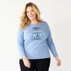 Plus Size Croft & Barrow® Holiday Motif Graphic Tee -Outlet Christmas Store 5726116 Blue Love Light