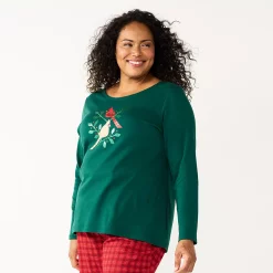 Plus Size Croft & Barrow® Holiday Motif Graphic Tee -Outlet Christmas Store 5726116 Olive Cardinal