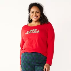 Plus Size Croft & Barrow® Holiday Motif Graphic Tee -Outlet Christmas Store 5726116 Red Feliz Navidad