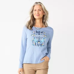 Petite Croft & Barrow® Christmas Graphic Tee -Outlet Christmas Store 5726272 Blue Love And Light
