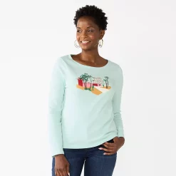 Petite Croft & Barrow® Christmas Graphic Tee -Outlet Christmas Store 5726272 Mint Palm Warm Wishes