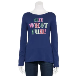 Petite Croft & Barrow® Christmas Graphic Tee -Outlet Christmas Store 5726272 Navy Oh What Fun