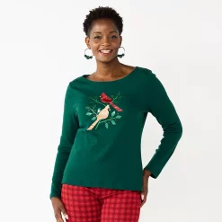 Petite Croft & Barrow® Christmas Graphic Tee -Outlet Christmas Store 5726272 Olive Cardinal