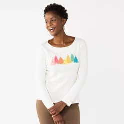 Petite Croft & Barrow® Christmas Graphic Tee -Outlet Christmas Store 5726272 Rainbow Trees