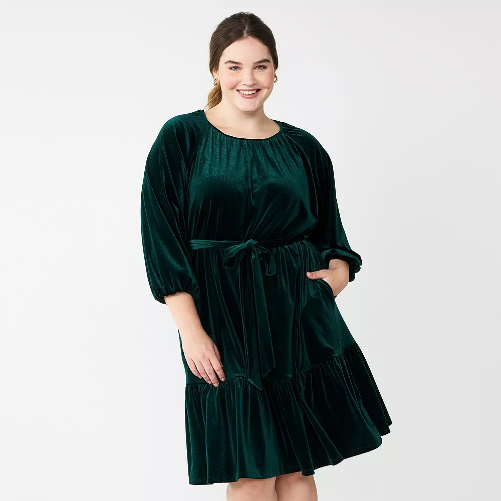 Plus Size DRAPER JAMES RSVP™ Long Sleeve Tiered Bow Back Dress 1 Plus Size DRAPER JAMES RSVP™ Long Sleeve Tiered Bow Back Dress