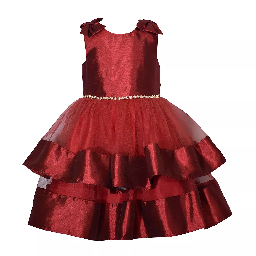 Girls 7-20 Bonnie Jean Tiered Satin Holiday Dress in Regular & Plus 2 Girls 7-20 Bonnie Jean Tiered Satin Holiday Dress in Regular & Plus - Image 2