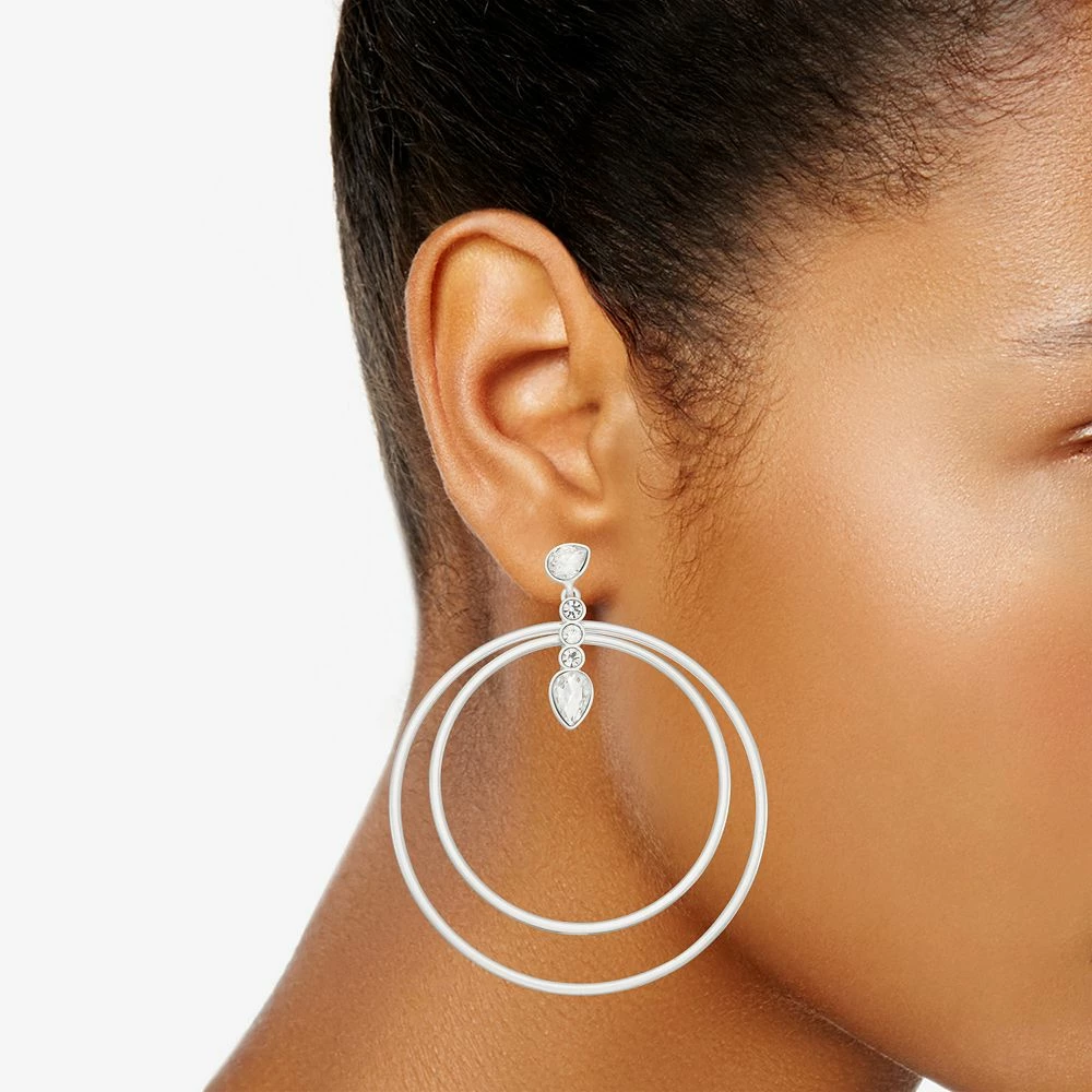 Nine West Silver Tone Simulated Crystal Orbital Earrings 2 Nine West Silver Tone Simulated Crystal Orbital Earrings - Image 2