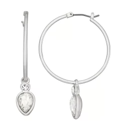 Nine West Silver Tone Click It Hoop Earrings