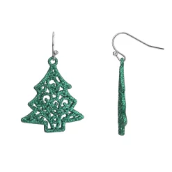 Celebrate Together™ Green Glitter Christmas Tree Nickel Free Earrings